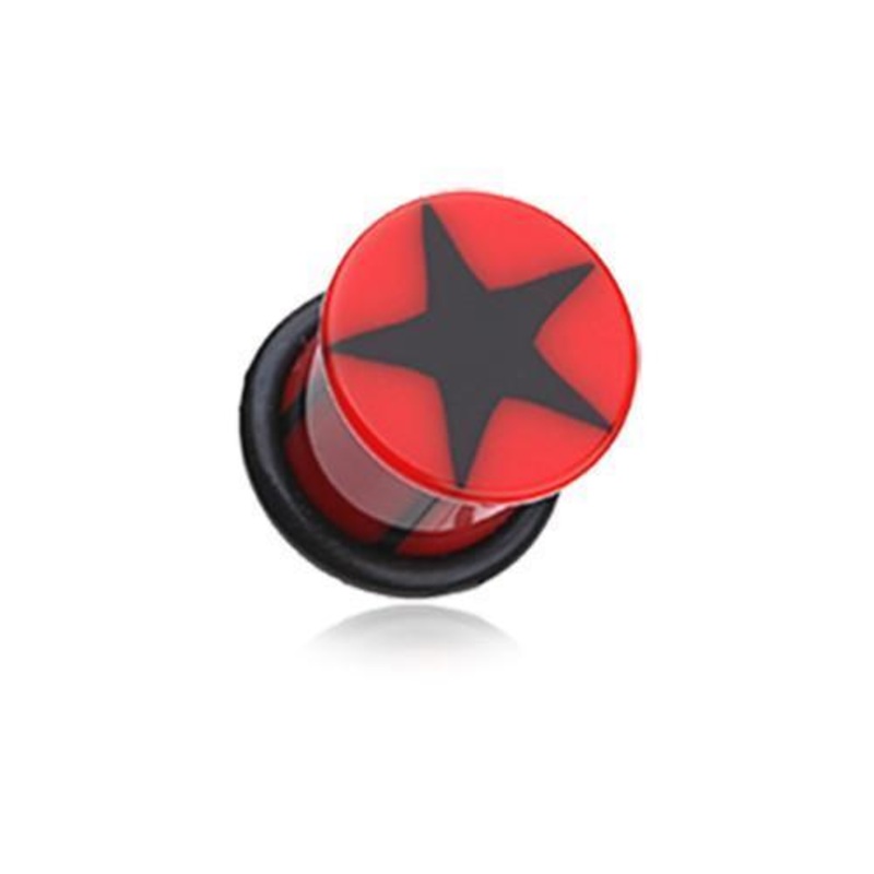 Red/Black Star Breaker Acrylic Single Flared Ear Gauge Plug – 1 Pair 00G (10mm)