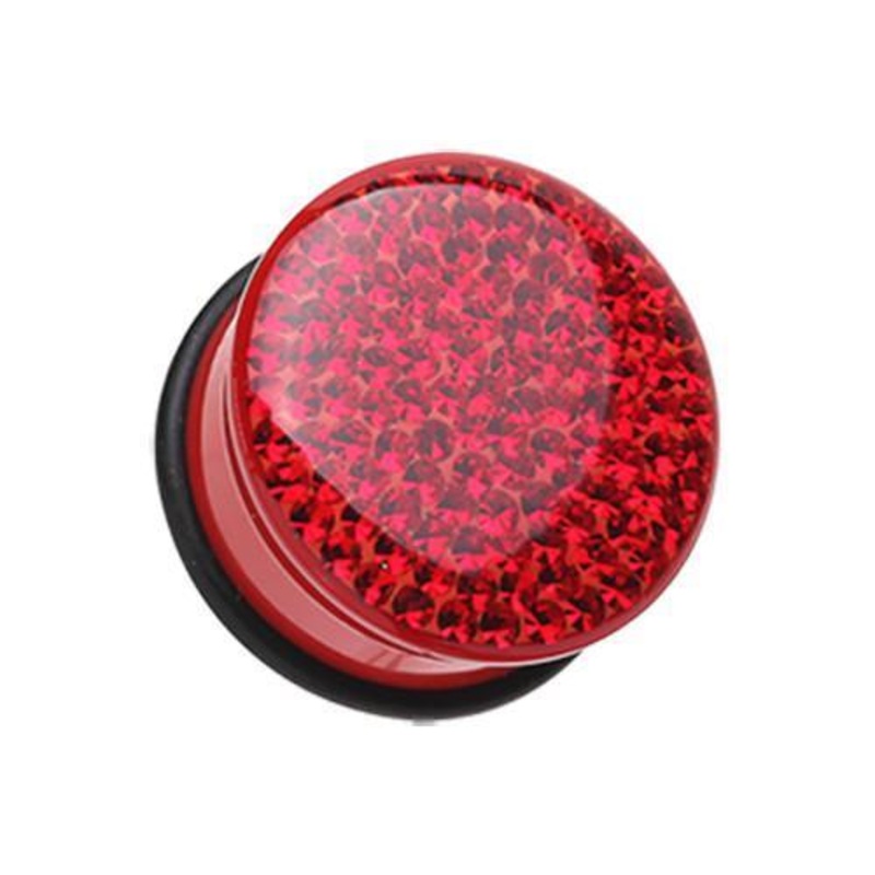 Red Brilliant Sparkles Color Body Single Flared Ear Gauge Plug – 1 Pair 00G (10mm)