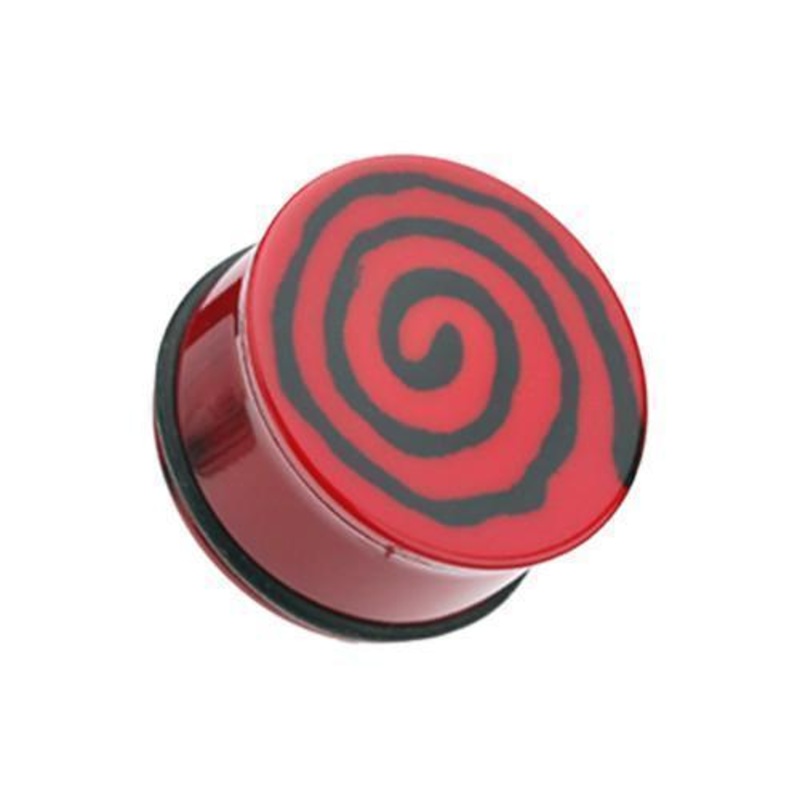Red Hypnotic Swirls Acrylic Single Flared Ear Gauge Plug – 1 Pair 00G (10mm)