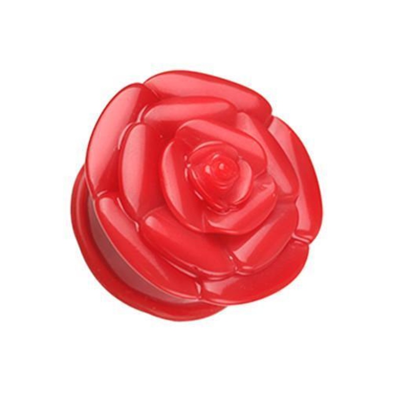 Red Rose Blossom Flower Single Flared Ear Gauge Plug – 1 Pair 00G (10mm)