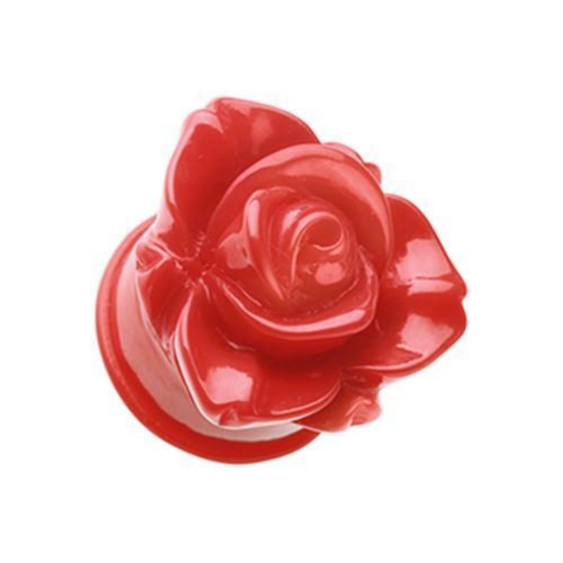Red Wild Rose Flower Blossom Single Flared Ear Gauge Plug – 1 Pair 00G (10mm)