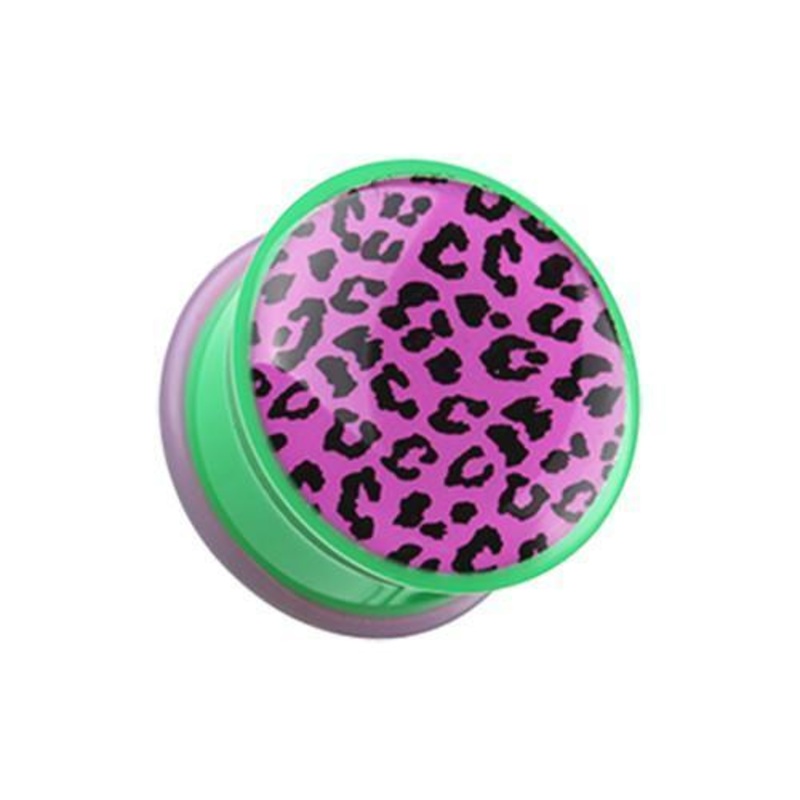 Retro Purple Leopard Print Single Flared Ear Gauge Plug – 1 Pair 00G (10mm)