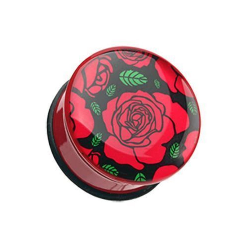 Romantic Rose Flower Single Flared Ear Gauge Plug – 1 Pair 00G (10mm)