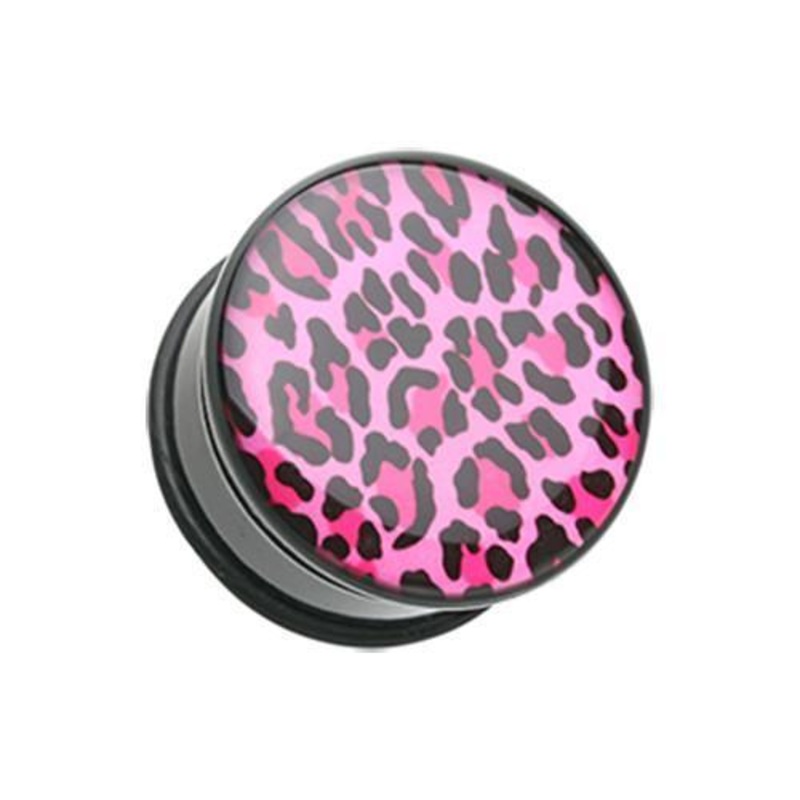 Roseate Pink Leopard Print Single Flared Ear Gauge Plug – 1 Pair 00G (10mm)