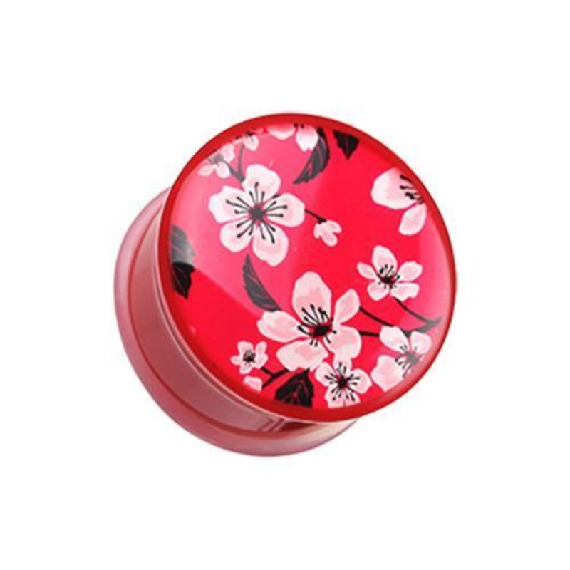 Sakura Cherry Blossom Single Flared Ear Gauge Plug – 1 Pair 00G (10mm)