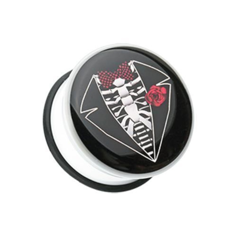 Skeleton Tuxedo Single Flared Ear Gauge Plug – 1 Pair 00G (10mm)