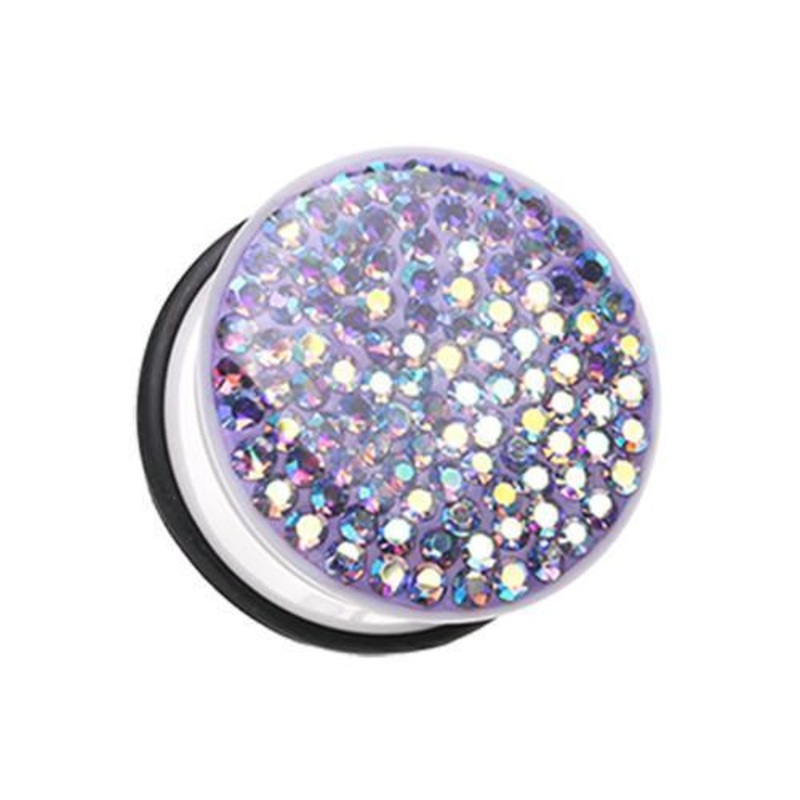 Tanzanite/Aurora Borealis Brilliant Sparkles White Body Single Flared Ear Gauge Plug – 1 Pair 00G (10mm)