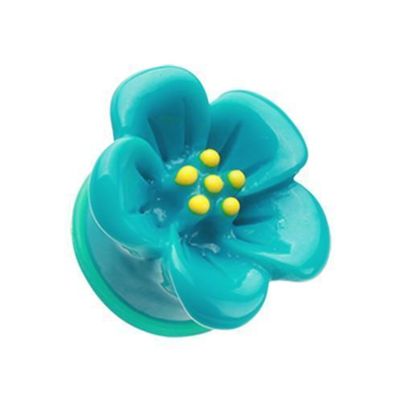 Teal Adorable Hibiscus Flower Single Flared Ear Gauge Plug – 1 Pair 00G (10mm)