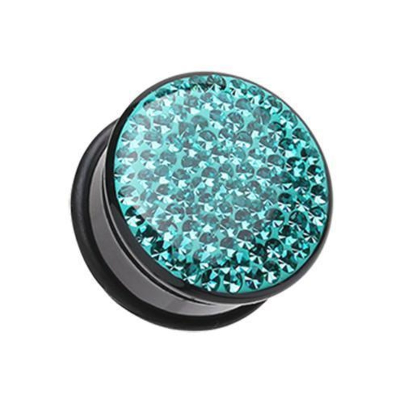 Teal Brilliant Sparkles Black Body Single Flared Ear Gauge Plug – 1 Pair 00G (10mm)