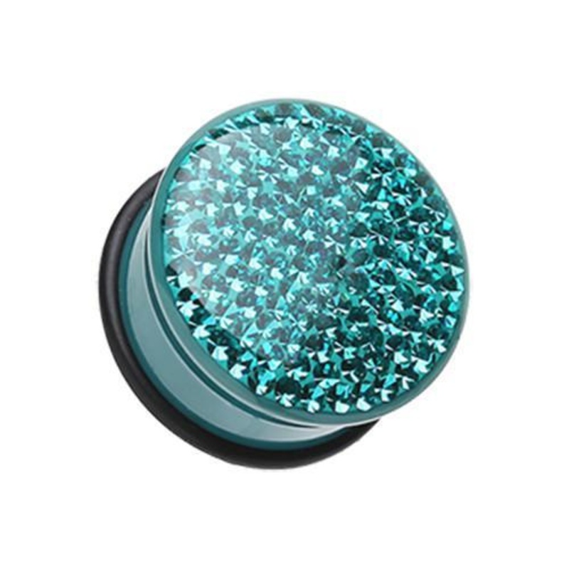 Teal Brilliant Sparkles Color Body Single Flared Ear Gauge Plug – 1 Pair 00G (10mm)
