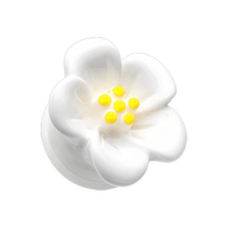 White Adorable Hibiscus Flower Single Flared Ear Gauge Plug – 1 Pair 00G (10mm)