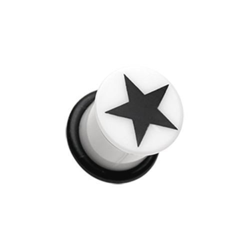 White/Black Star Acrylic Single Flared Ear Gauge Plug – 1 Pair 00G (10mm)
