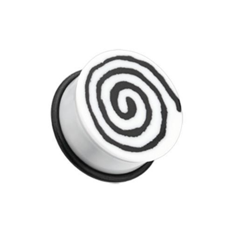 White Hypnotic Swirls Acrylic Single Flared Ear Gauge Plug – 1 Pair 00G (10mm)