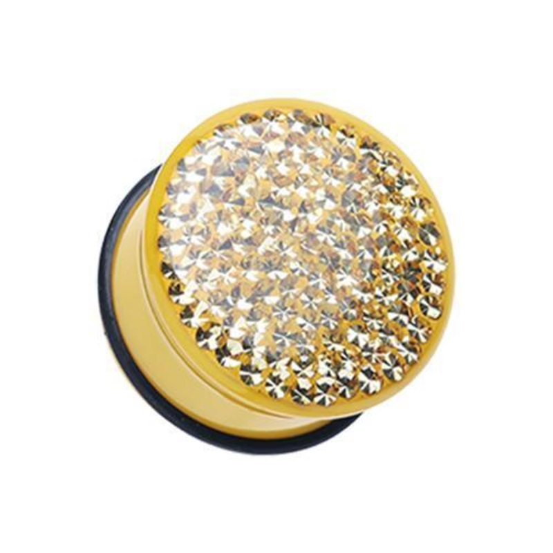 Yellow Brilliant Sparkles Color Body Single Flared Ear Gauge Plug – 1 Pair 00G (10mm)