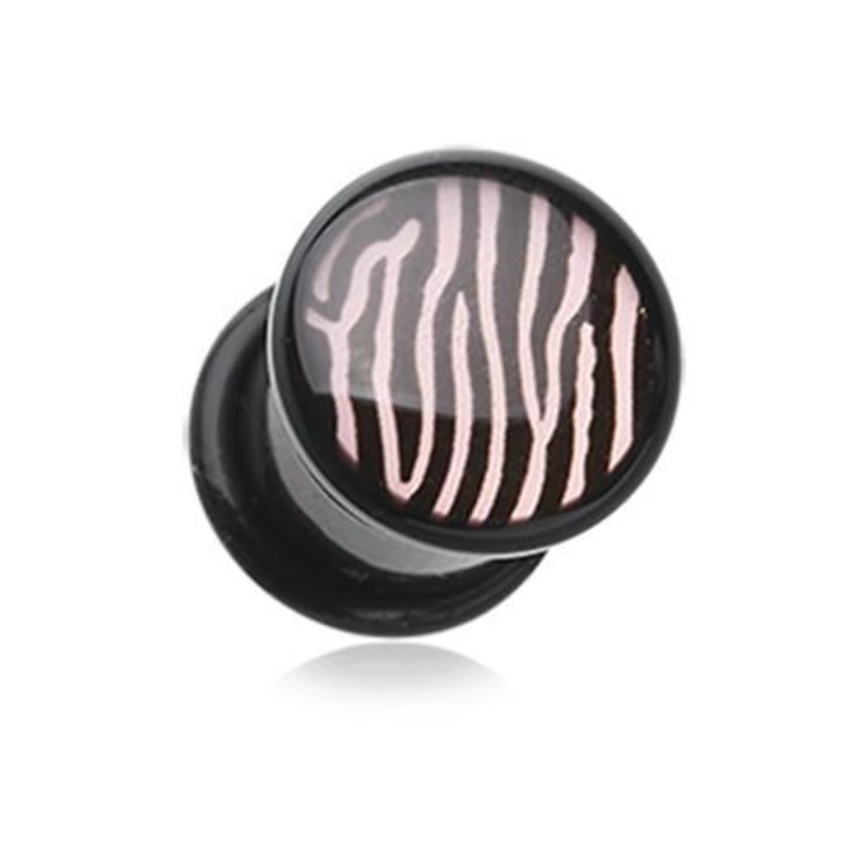 Light Pink Zebra Stripe Single Flared Ear Gauge Plug – 1 Pair 00G (10mm)