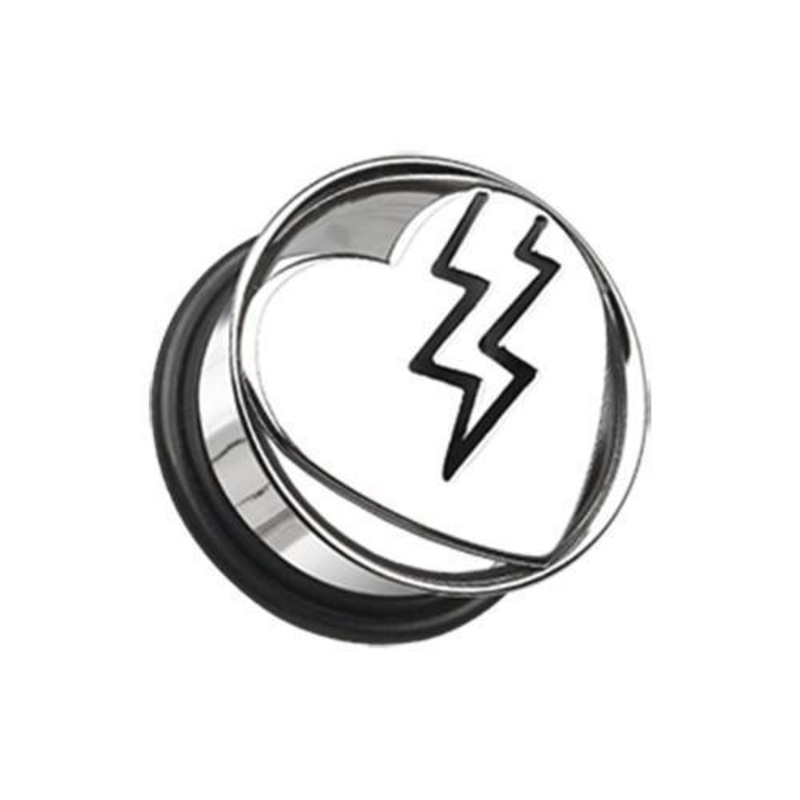 Lightning Bolt Heart Hollow Single Flared Ear Gauge Plug – 1 Pair 00G (10mm)
