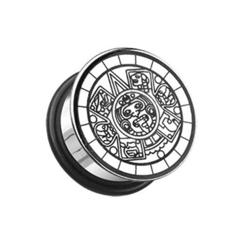 Mayan Calender Plate Hollow Back Single Flared Ear Gauge Plug – 1 Pair 00G (10mm)