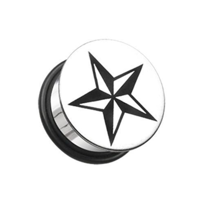 Nautical Star Hollow Back Single Flared Ear Gauge Plug – 1 Pair 00G (10mm)