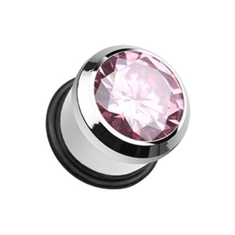 Pink Magnum CZ Press Fit Single Flared Ear Gauge Plug – 1 Pair 00G (10mm)