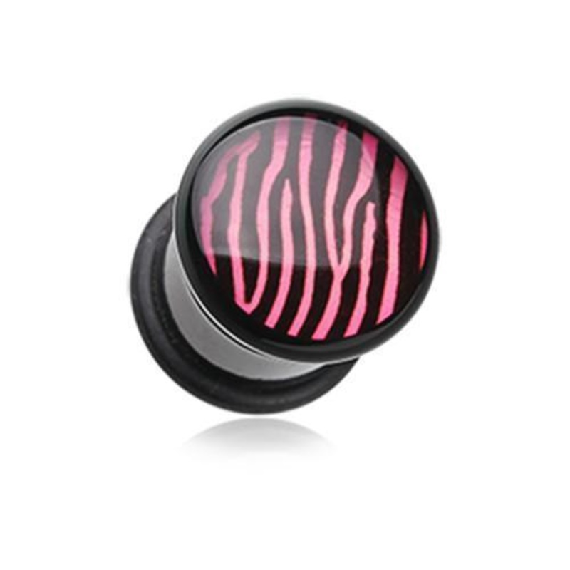 Pink Zebra Stripe Single Flared Ear Gauge Plug – 1 Pair 00G (10mm)