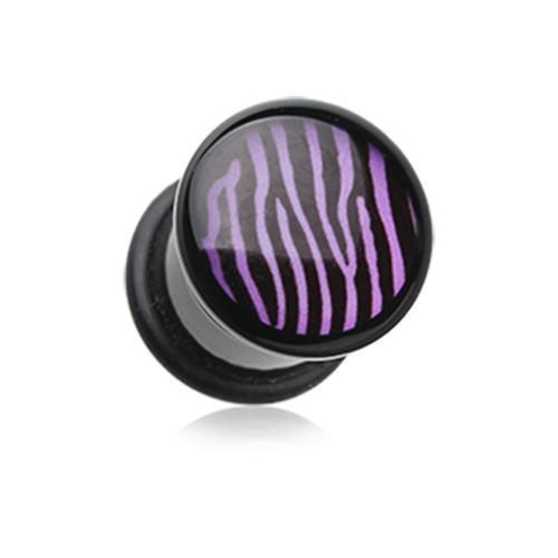 Purple Zebra Stripe Single Flared Ear Gauge Plug – 1 Pair 00G (10mm)