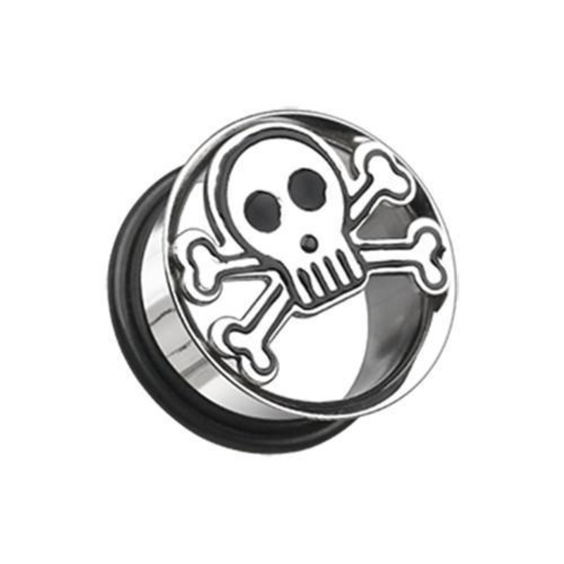 Skull Crossbones Hollow Single Flared Ear Gauge Plug – 1 Pair 00G (10mm)