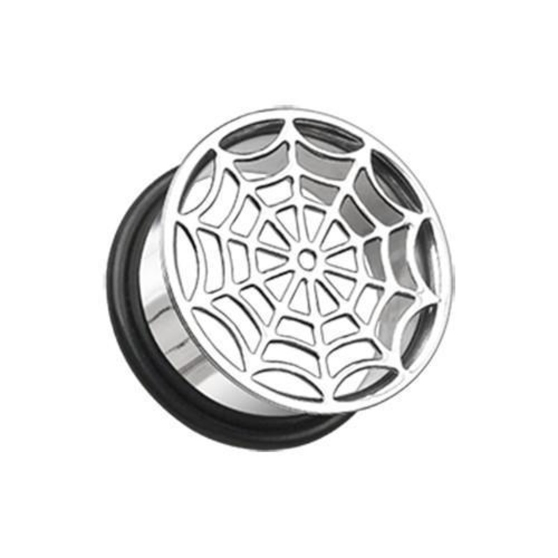 Spider Web Hollow Steel Single Flared Ear Gauge Plug – 1 Pair 00G (10mm)