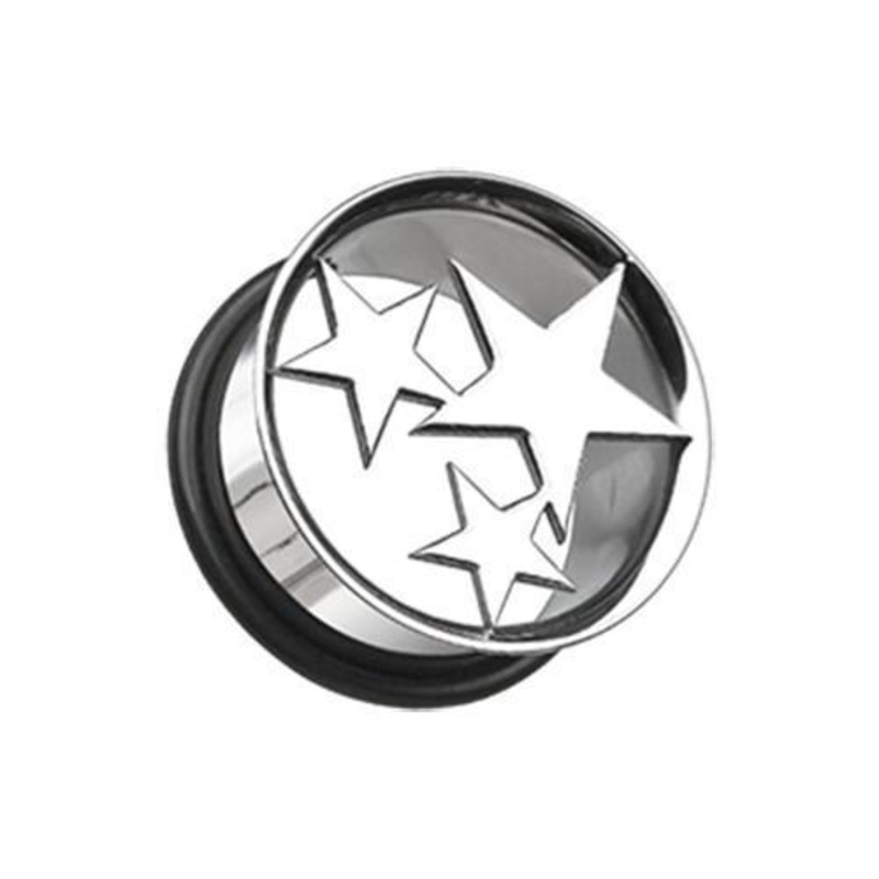 Three Star Hollow Steel Single Flared Ear Gauge Plug – 1 Pair 00G (10mm)