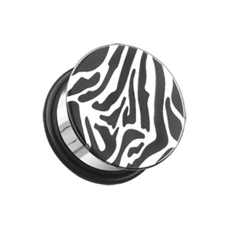 Zebra Plate Hollow Back Single Flared Ear Gauge Plug – 1 Pair 00G (10mm)