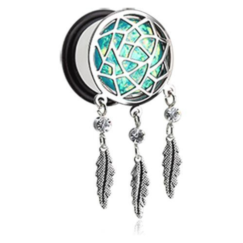 Teal Opal Sparkle Dreamcatcher Single Flared Ear Gauge Plug – 1 Pair 00G (10mm)