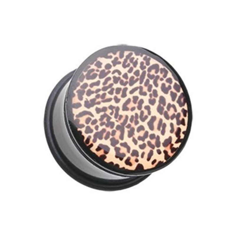 African Leopard Print Single Flared Ear Gauge Plug – 1 Pair 00G (10mm)