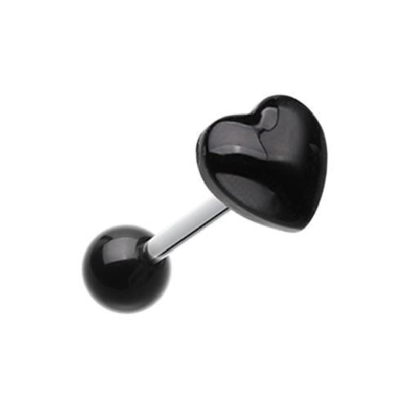 Black Puffy Heart Acrylic Barbell Tongue Ring 14G (1.6mm) Length: 5/8″ (16mm) Black