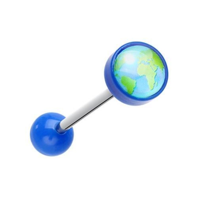Blue One World Logo Acrylic Barbell Tongue Ring 14G (1.6mm) Length: 5/8″ (16mm) Blue