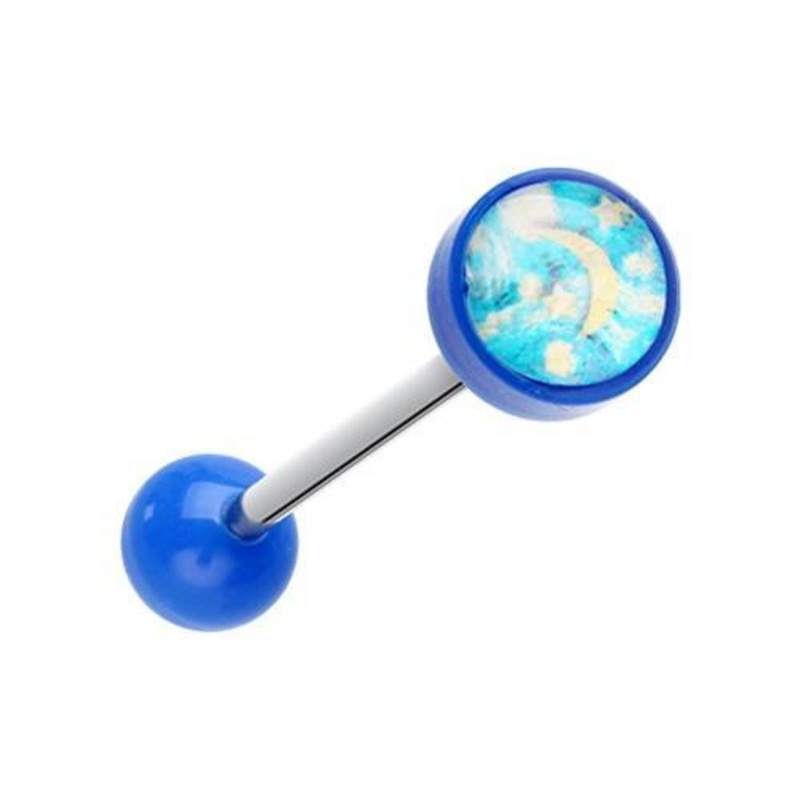Blue Starry Night Acrylic Logo Barbell Tongue Ring 14G (1.6mm) Length: 5/8″ (16mm) Blue