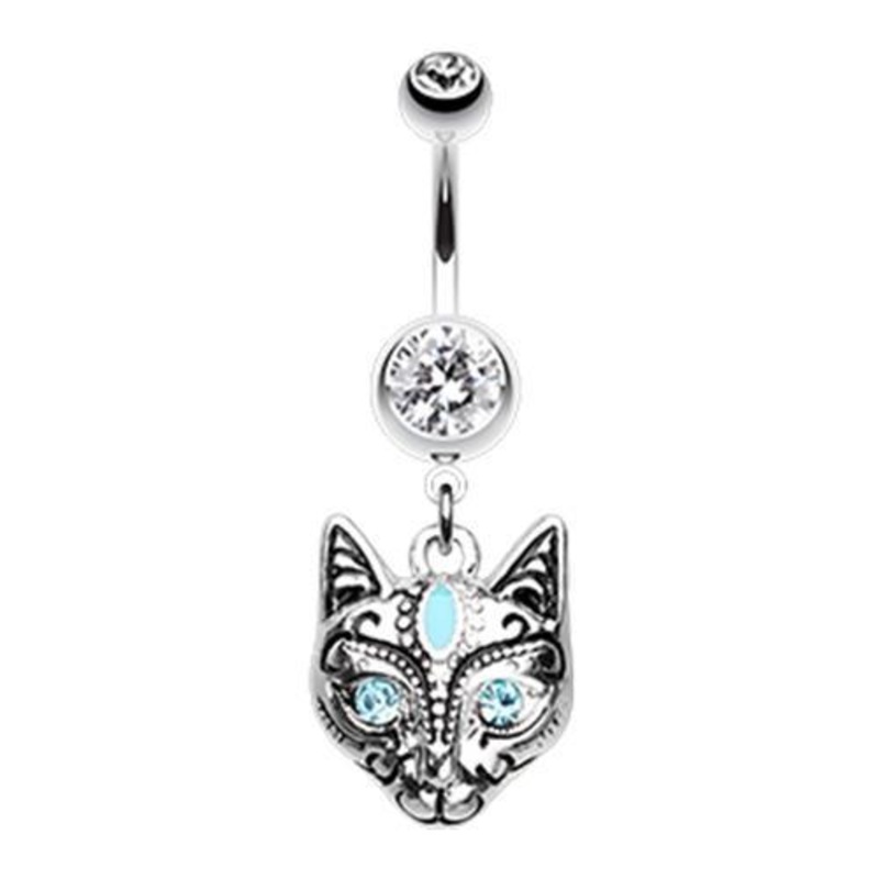 Clear Cleopatra Cat Dangle Belly Ring 14G (1.6mm) Length: 3/8″ (10mm) Clear