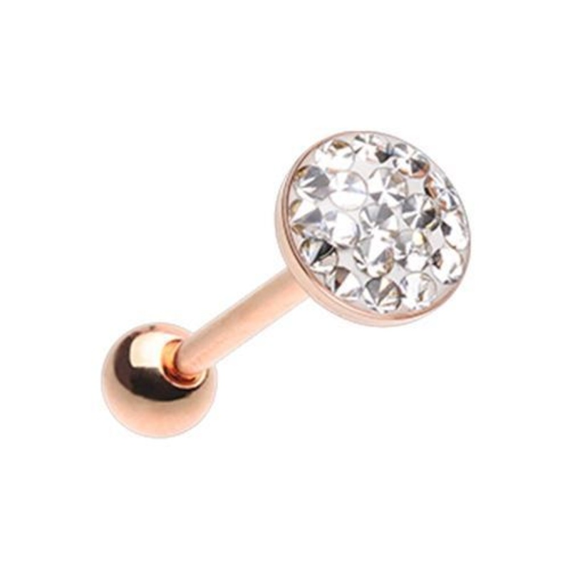 Clear Rose Golden Multi-Sprinkle Dot Multi Gem Barbell Tongue Ring 14G (1.6mm) . Clear