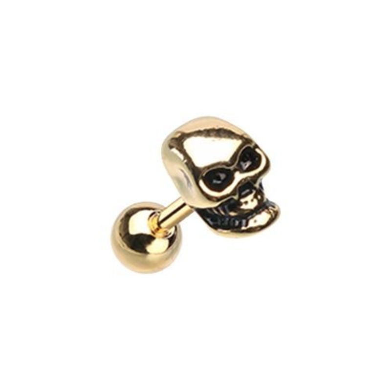 Golden Skull Head Tragus Cartilage Barbell Earring – 1 Piece 18G (1mm) Length: 1/4″ (6mm)