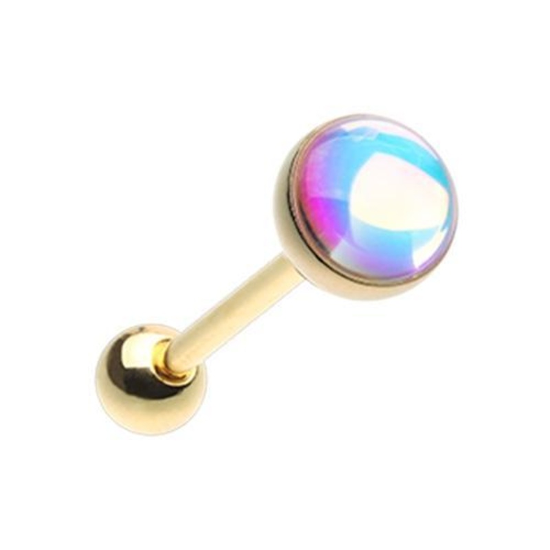 Golden Synthetic Moonstone Illumilating Barbell Tongue Ring 14G (1.6mm) Length: 5/8″ (16mm)