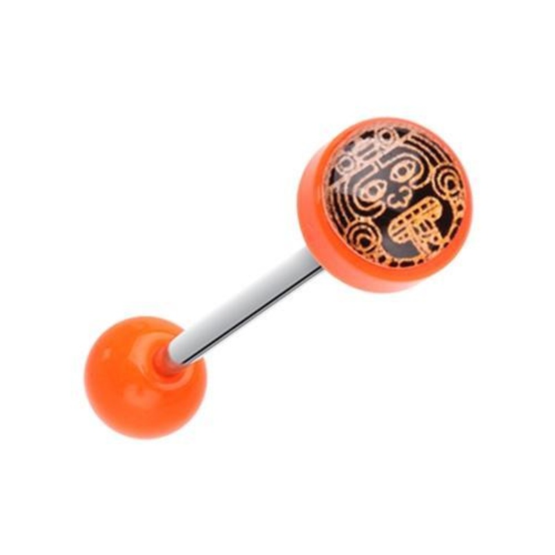 Orange Mayan Calendar Acrylic Logo Barbell 14G (1.6mm) Length: 5/8″ (16mm) Orange