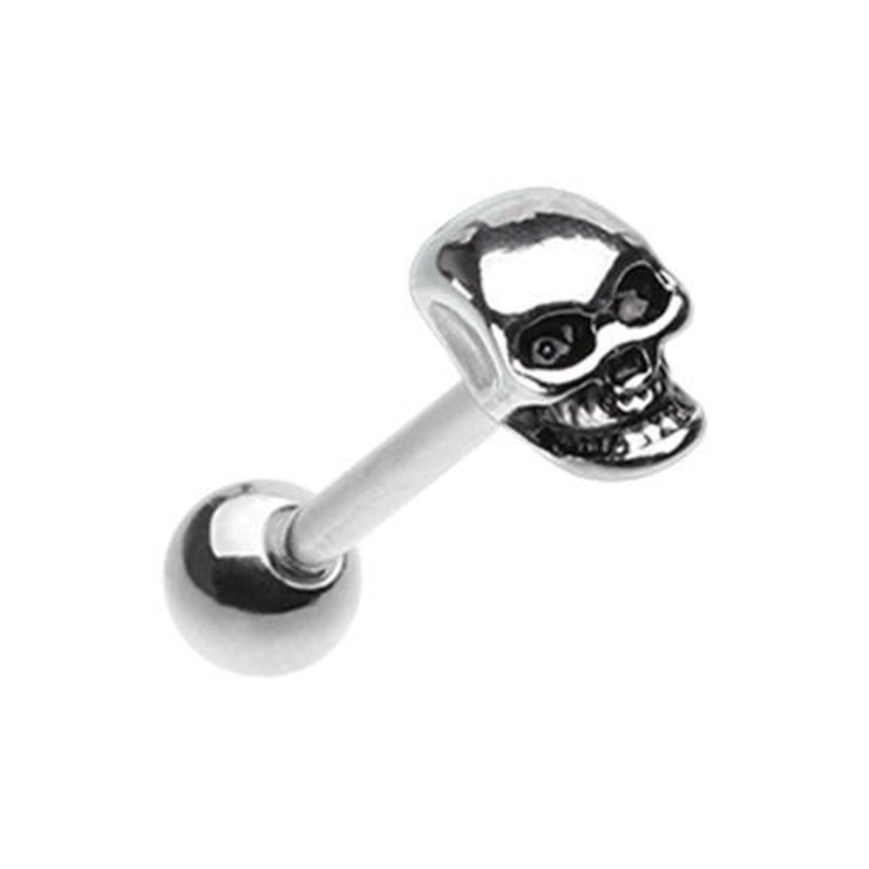 Skull Head Barbell Tongue Ring 14G (1.6mm) Length: 5/8″ (16mm)