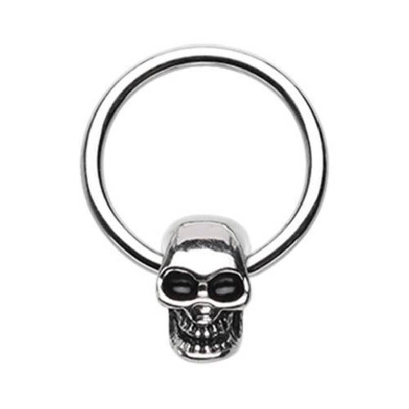 Skull Head Captive Bead Ring 16G (1.2mm) Inner Diameter: 3/8″ (10mm)