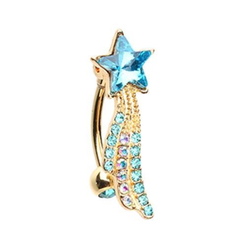 Teal/Aurora Borealis Wishing upon a Star Dangle Belly Ring 14G (1.6mm) Length: 3/8″ (10mm) Teal/Aurora Borealis