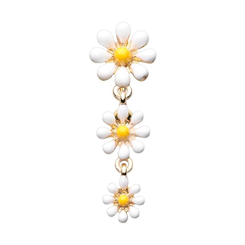 White/Yellow Golden Reversible One Daisy at a Time Dangle Belly Ring 14G (1.6mm) Length: 3/8″ (10mm) White/Yellow