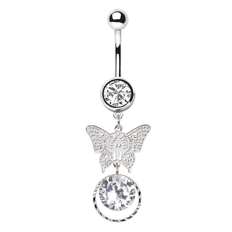 Butterfly Pendant Dangle Belly Ring 14G (1.6mm) Length: 3/8″