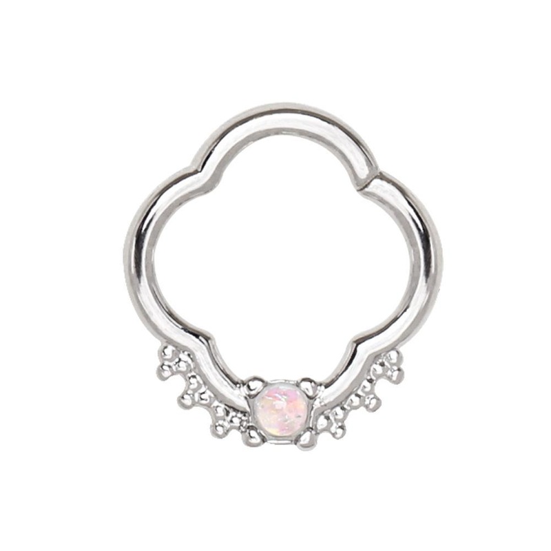 Jeweled Quatrefoil Bendable Captive Bead Ring 16G (1.2mm) Inner Diameter: 3/8″