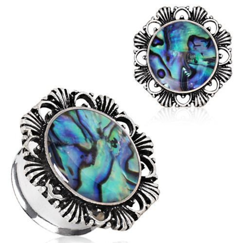 Ornate Plug Natural Abalone Inlay – 1 Piece 00G (10mm)