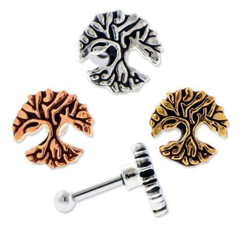 Tree Of Life Tragus Cartilage Barbell Earring – 1 Piece 16G (1.2mm) Length: 1/4″ (6mm) | Ball-Size: 2.5mm GOLD
