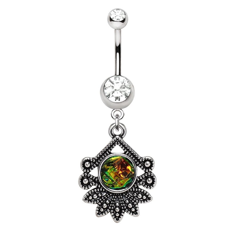 Tropical Flower Dangle Belly Ring 14G (1.6mm) Length: 3/8″
