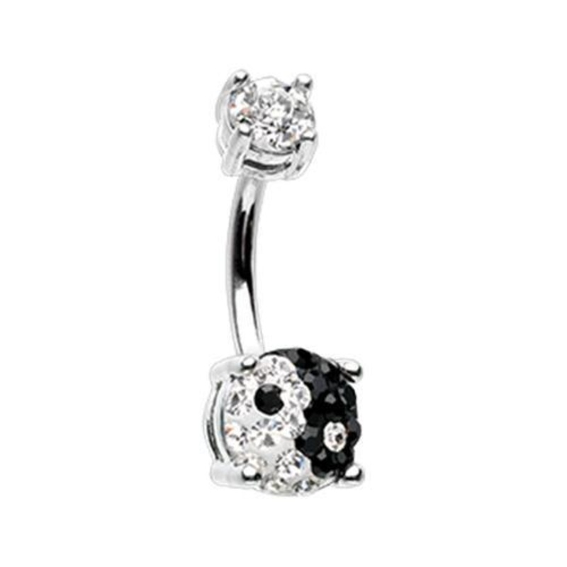Yin Yang Sprinkle Dot Gem Prong Sparkle Belly Ring 14G (1.6mm) Length: 3/8″ (10mm) | Ball-Size: 3/16×5/16″ (5x8mm)