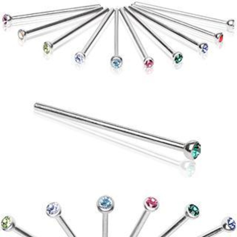 1/2″ Fish Tail Nose Ring Press Fit CZ 18G (1mm) Length: 1/2″ | Ball-Size: 2 mm Clear